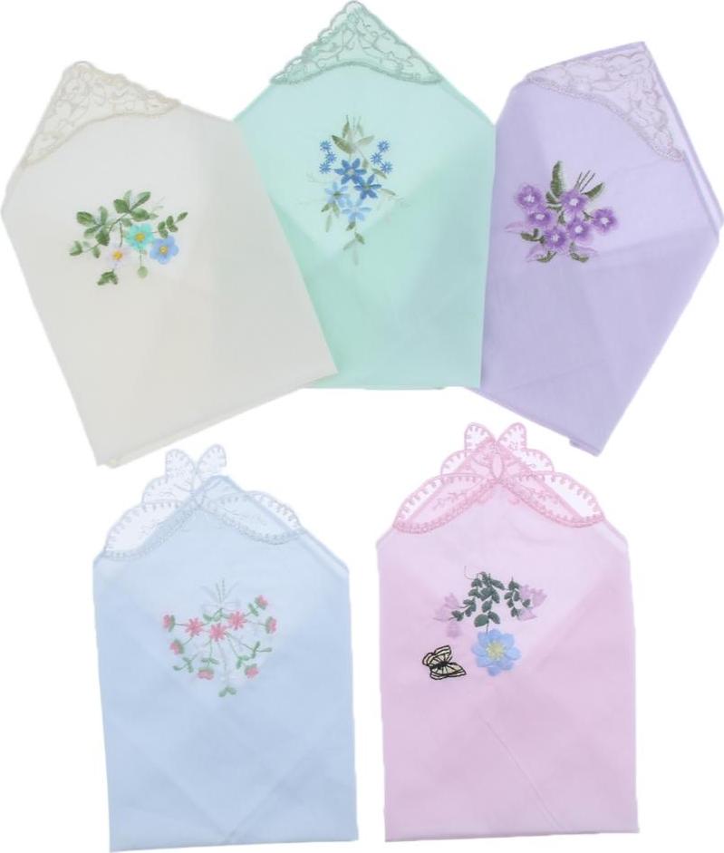 Yotijar Nữ Thêu Hoa Cotton Phối Ren Khăn Tay Hankies Gói 5