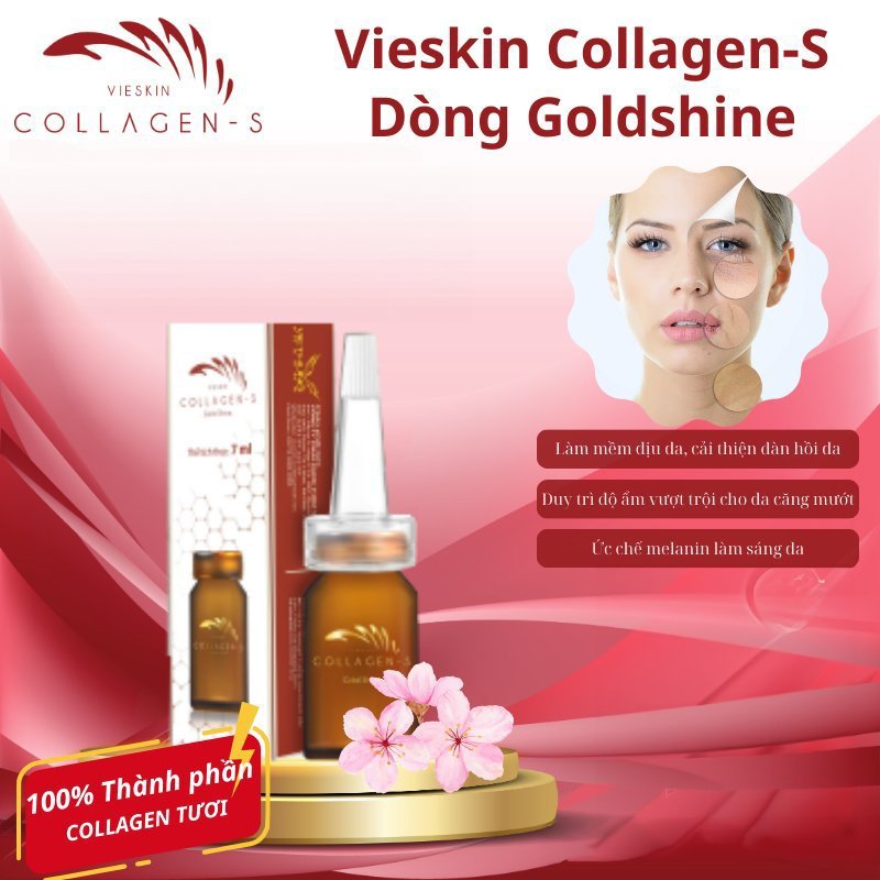 Tinh chất collagen tươi Vieskin Collagen Gold Shine căng bóng da, làm đẹp, trẻ hoá da và chăm sóc môi sau phun xăm 7ml