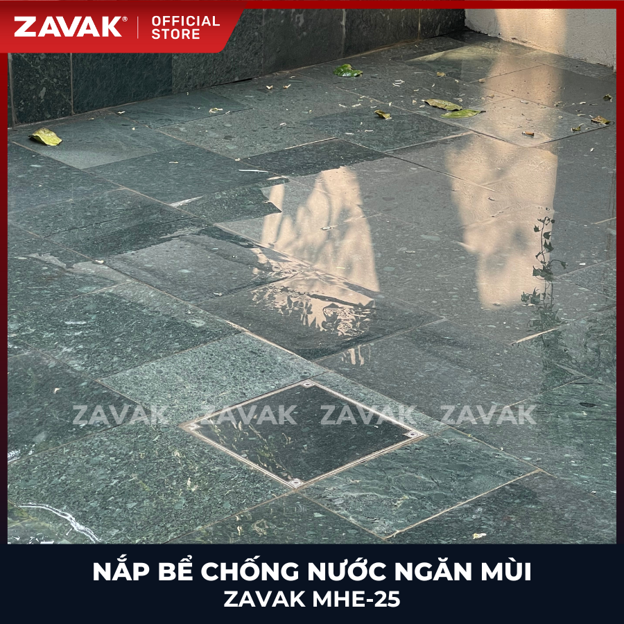 Nắp bể phốt Zavak MHE-25 KT25x25cm, chống nước, chống mùi, lát đá dày 2 cm chịu tải 1 tấn, inox 304