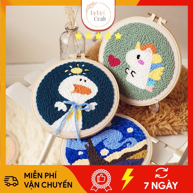 Bộ Thêu Len Xù Động Vật Dễ Thương Punch Needle, Bộ Tranh Thêu Len Nổi Diy Nhiều Mẫu Dùng Để Trang Trí