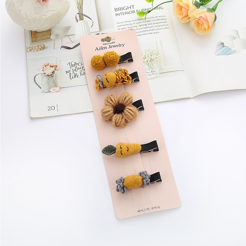 Set 5 Kẹp Tóc Mái Cao Cấp Bằng Len Cho Bé Gái