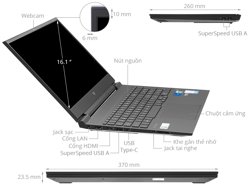 Laptop HP VICTUS 16 d0204TX i5 11400H/8GB/32GB+512GB/4GB RTX3050/16.1"F/144Hz/Win11/(4R0U5PA)/Đen - Hàng chính hãng