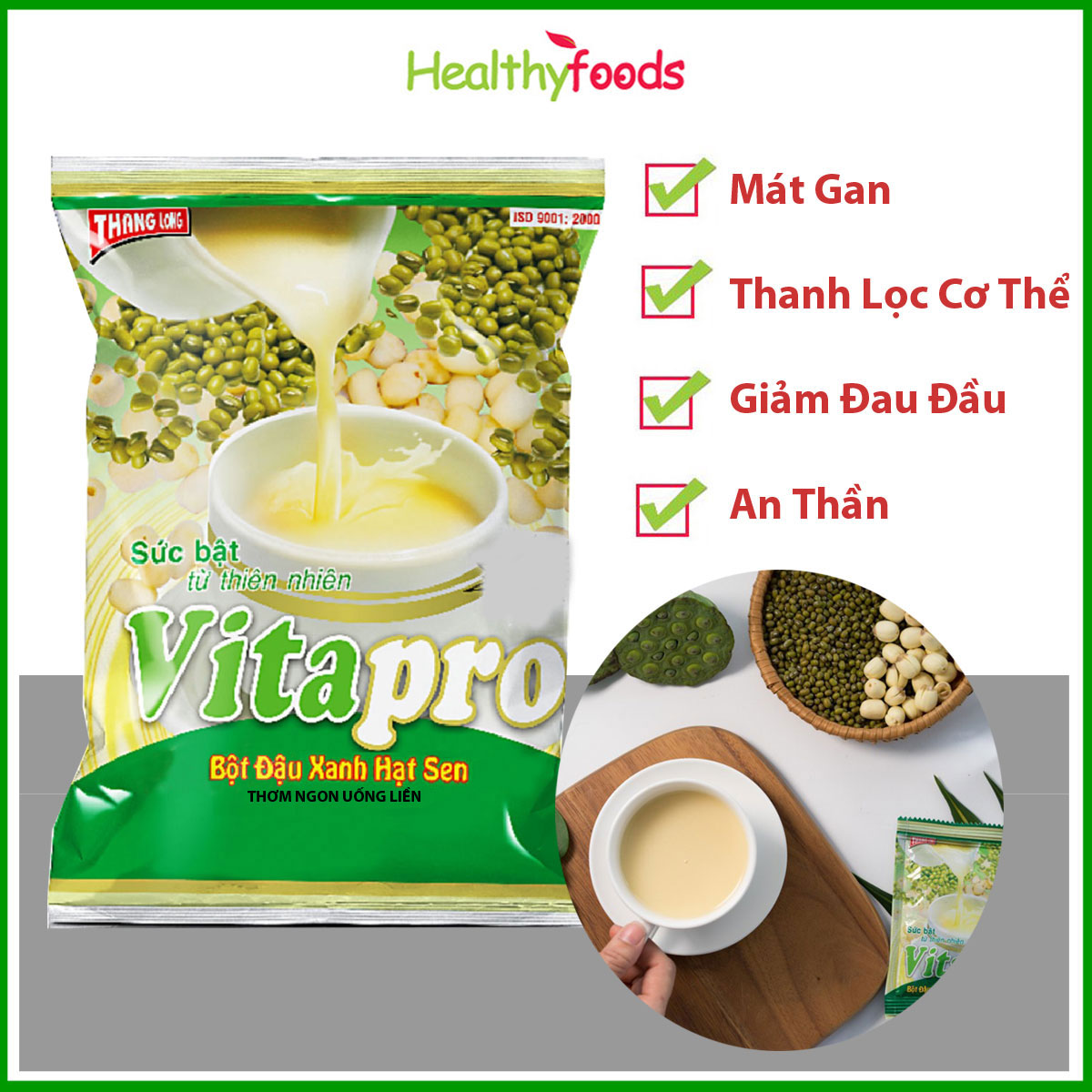 Bột Đậu Xanh Hạt Sen Vitapro 350g, Thanh Nhiệt, Giải Độc, Hỗ Trợ Điều Trị Chứng Mất Ngủ-Hàng Chính Hãng