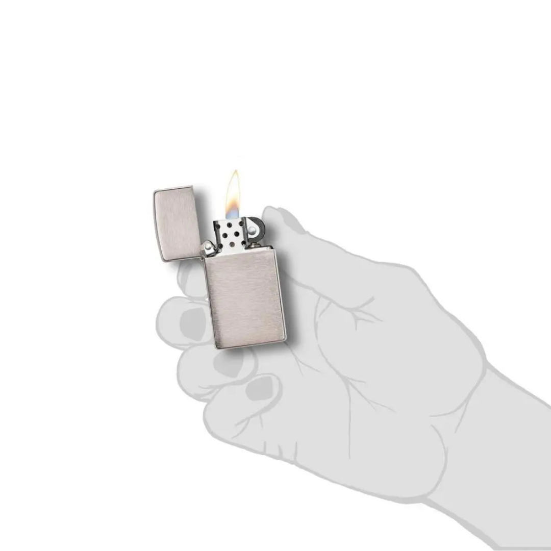 Bật lửa Zippo 1600 Slim Brushed Chrome - Dòng Zippo Nhỏ Gọn Mạ Chrome Xước Ngang Chính Hãng Mỹ, Chống Gió Cao Cấp