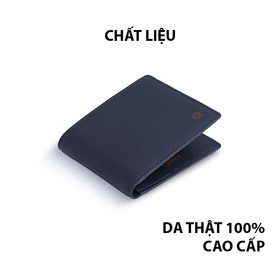 Ví Da Chính Hãng Bóp Nam GENCE C08 Da Bò Cao Cấp Màu Xanh Navy Dáng Ngang