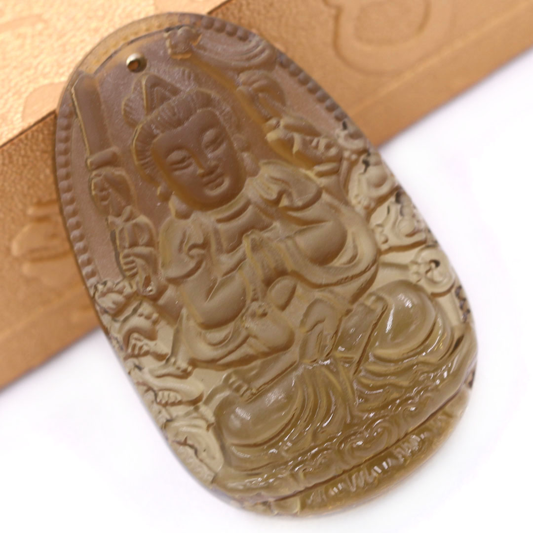 Mặt Phật Thiên thủ thiên nhãn đá obsidian 5 cm  kèm móc và dây chuyền inox vàng, Mặt Phật bản mệnh, Quan âm nghìn tay nghìn mắt