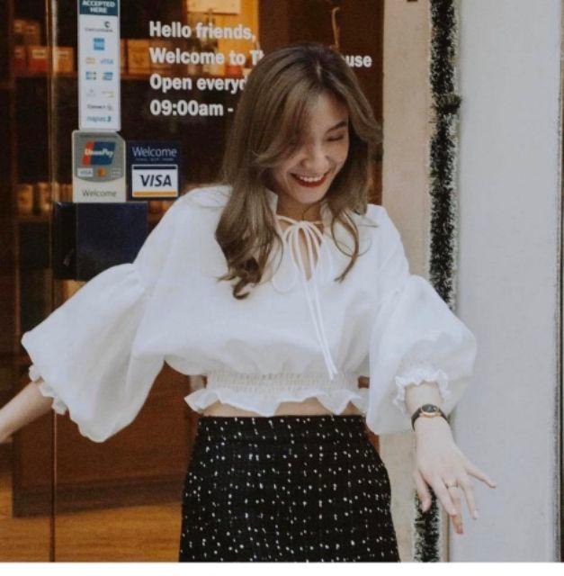 ÁO CROPTOP TAY BỒNG CHE KHUYẾT ĐIỂM KÈM BO EO CO GIÃN - CHENTOP A - 0005