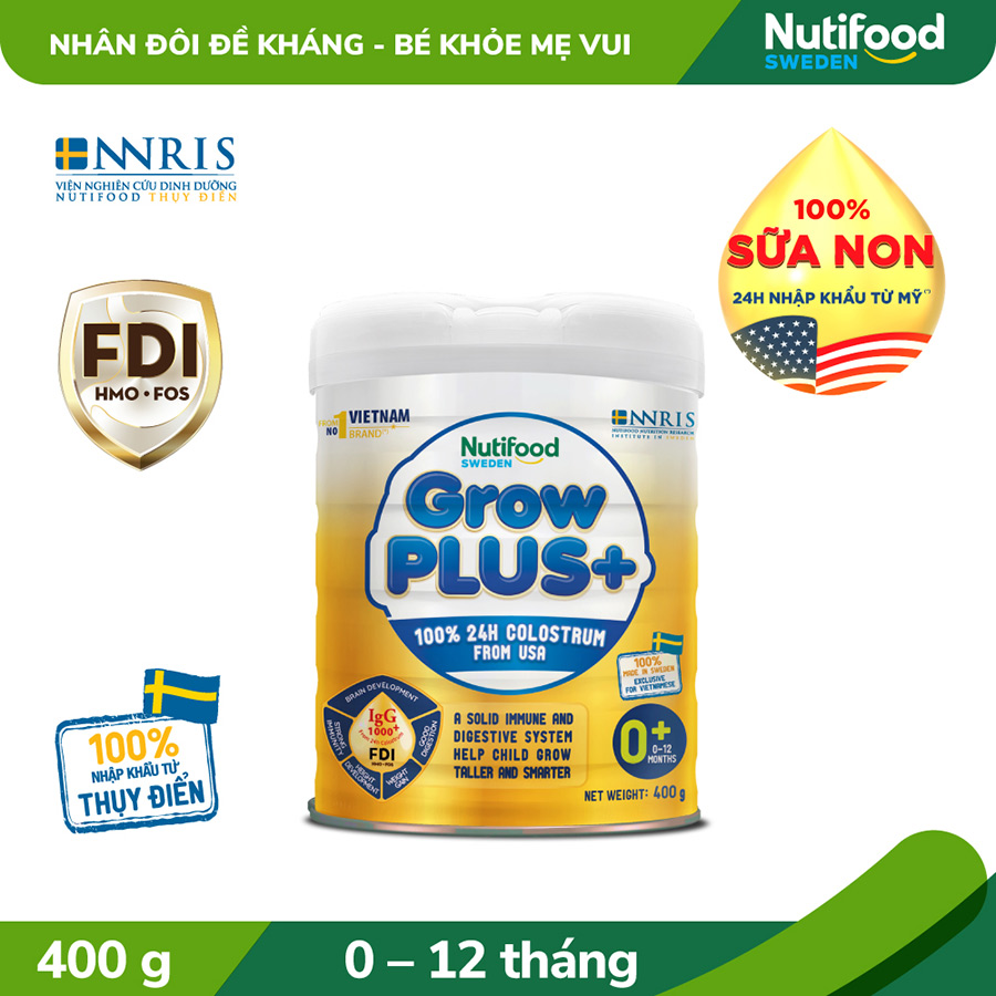 Sữa bột GrowPLUS+ Vàng - Sữa non tăng đề kháng 0-12 tháng Lon 400g