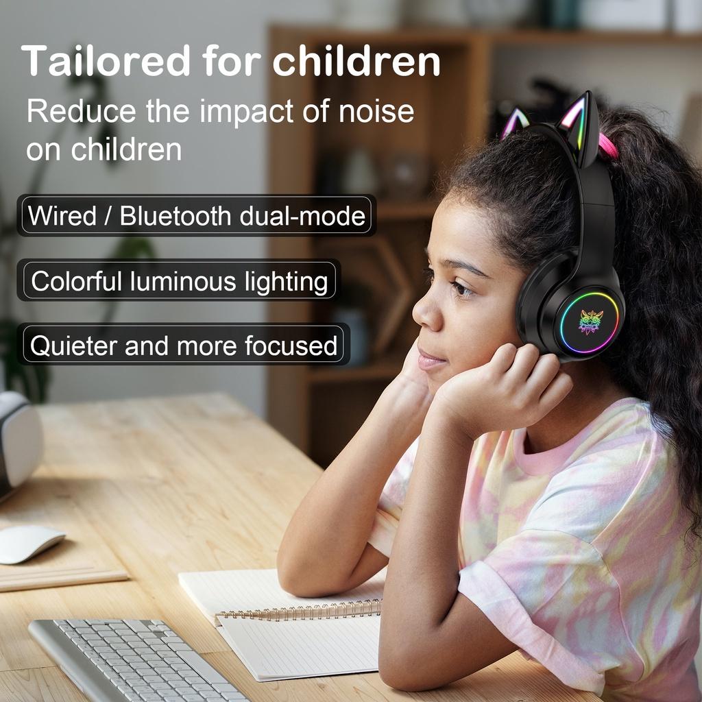 Tai nghe chơi game không dây Bluetooth tai mèo ONIKUMA B100 Đen với micrô có thể thu vào đèn RGB