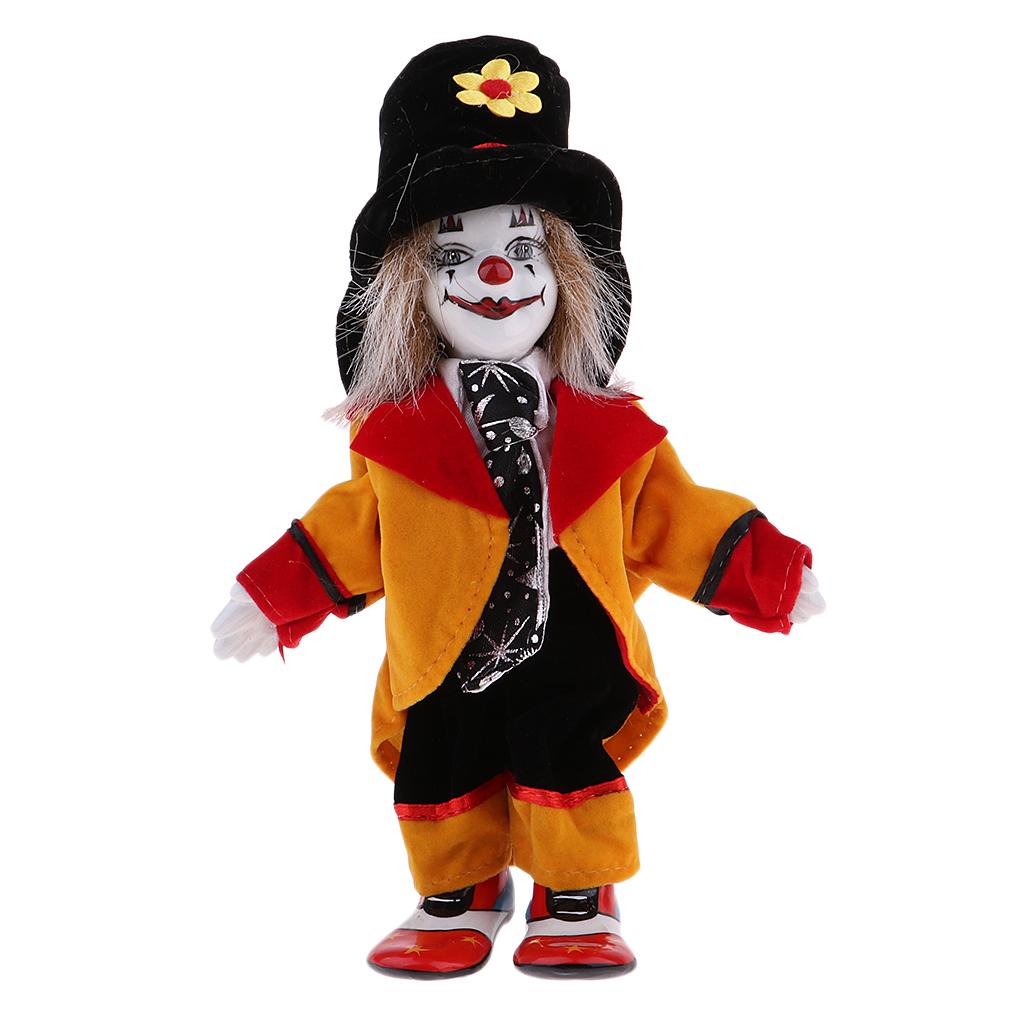 18cm Porcelain Clown Doll with Beautiful Outfit and Ceramic Face, Gift for Clown Lover or Doll Collector, Halloween Props, Home Office Decor