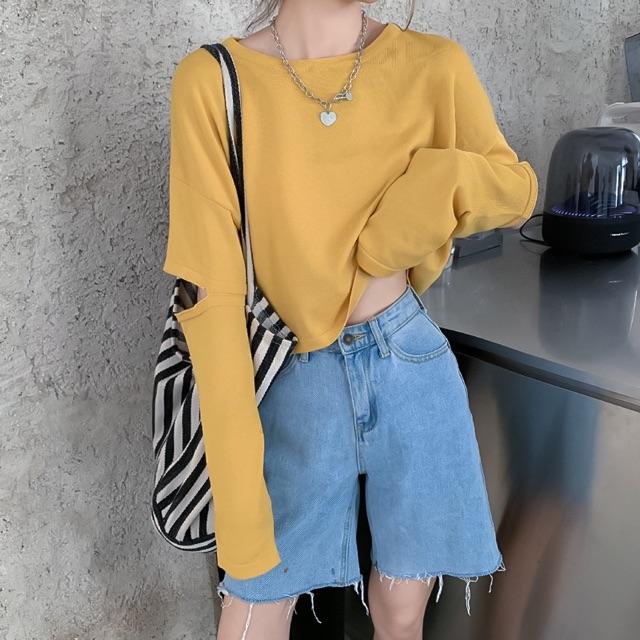 Áo len gân croptop cut-out tay cá tính mẫu thu đông 2020