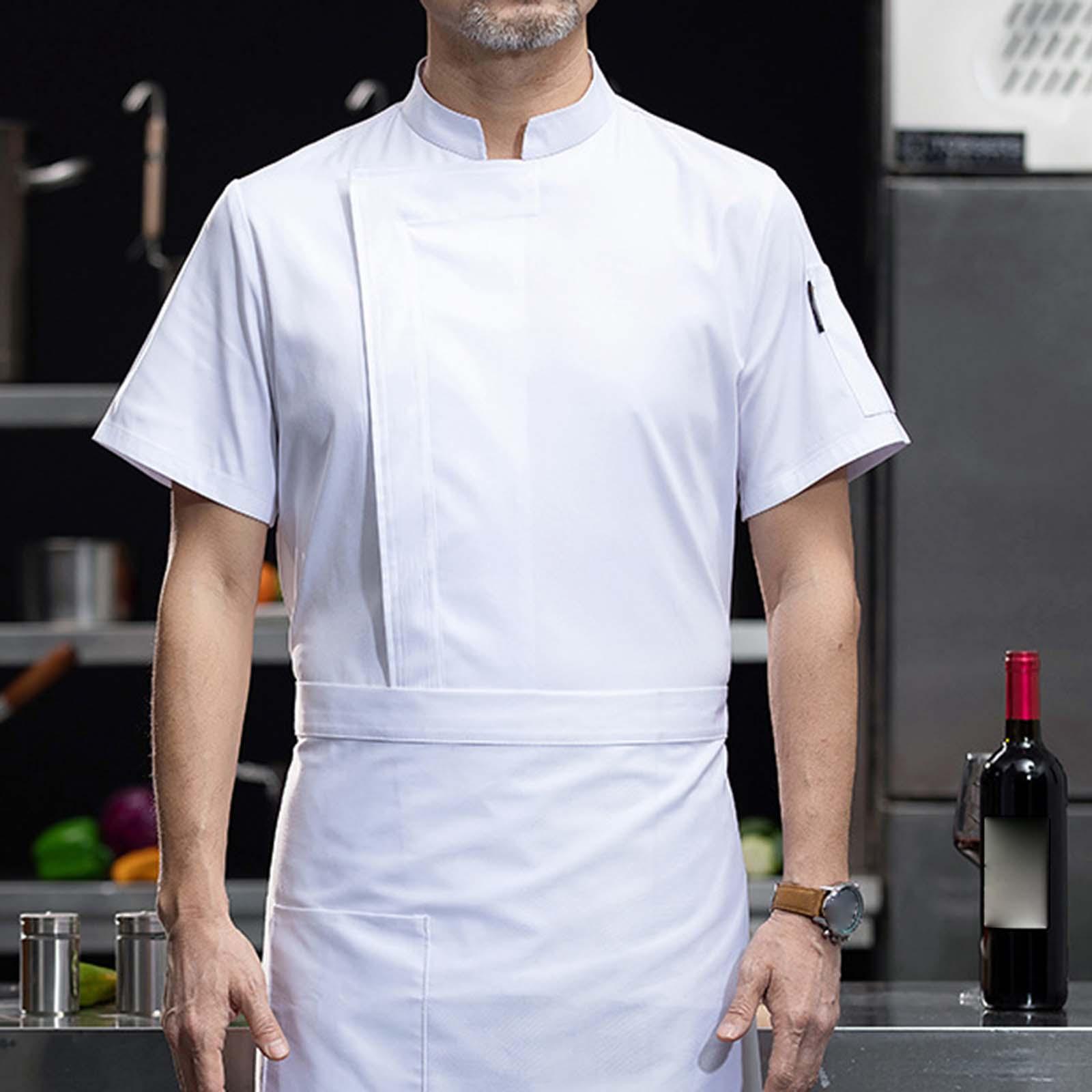 Chef Coat Jacket with Pocket Short Sleeve Shirt Breathable Waiter Apparel