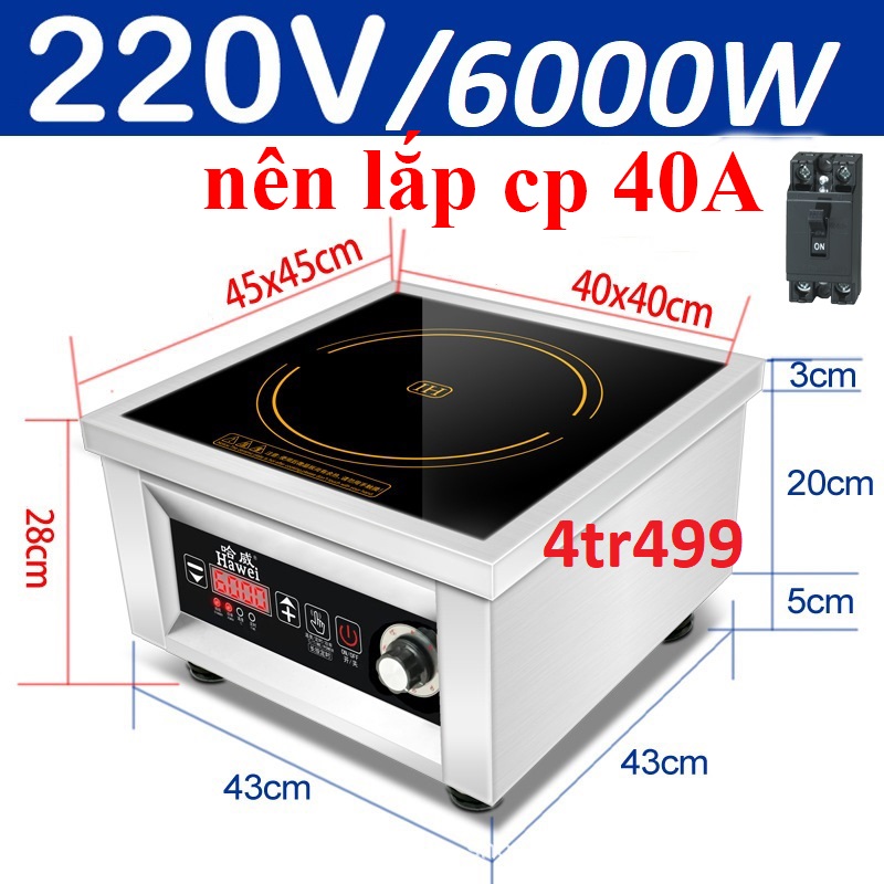 Bếp Điện Từ Đơn Công Nghiệp 6000W/220V Bằng Thép Không Gỉ Cao Cấp PVN4291