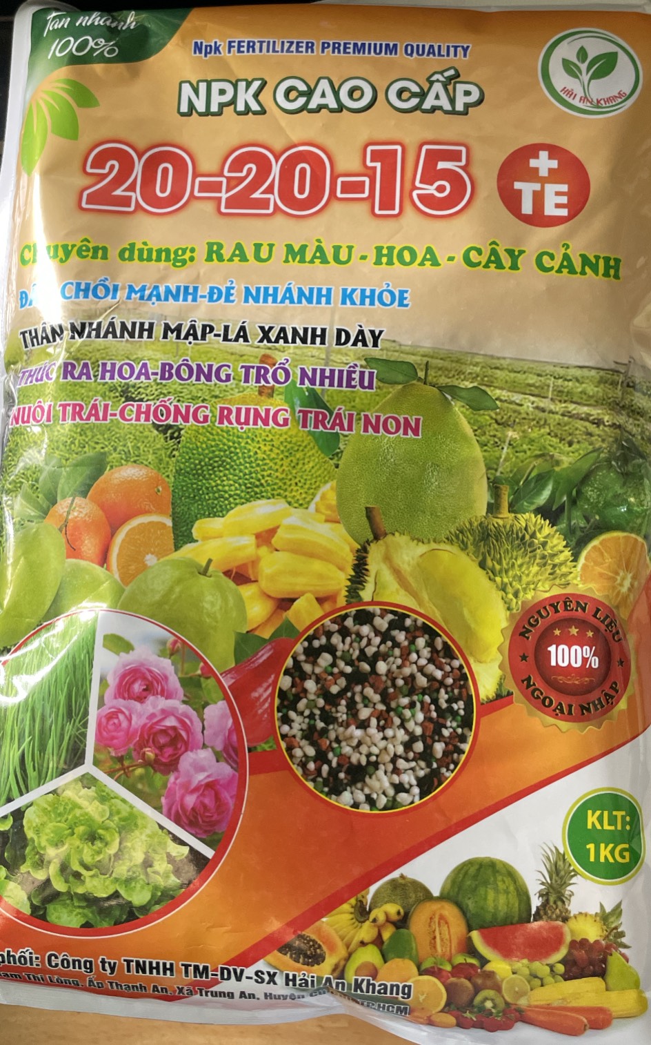 Phân bón gốc chăm sóc cây trồng NPK 20-20-15 + TE gói 1kg HAK