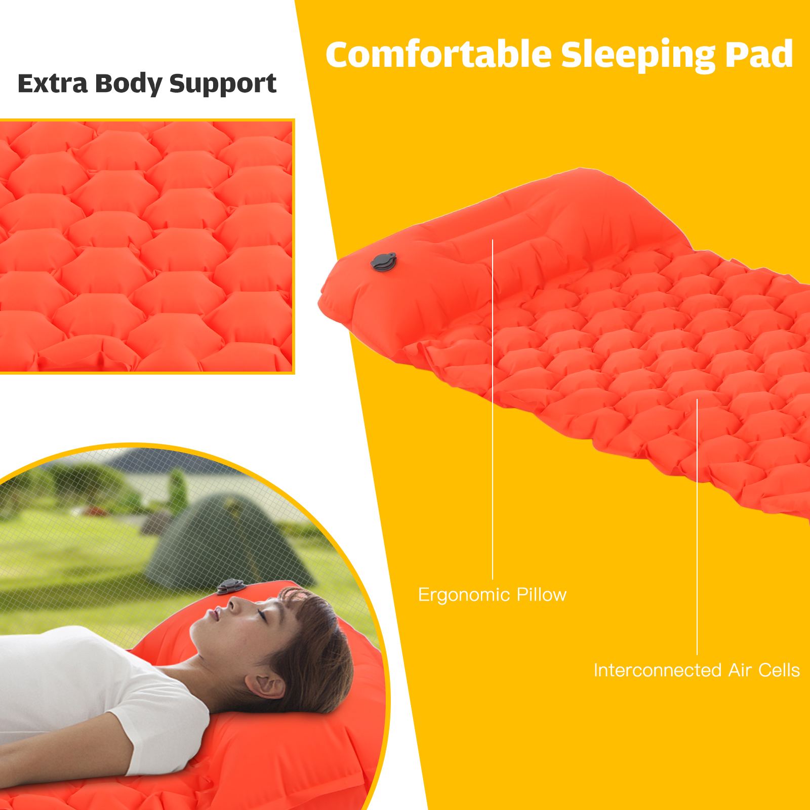 Đệm Ngủ Có Gối Và Chân Nệm Bơm Hơi Cho Du Lịch Đi Bộ Đường Dài