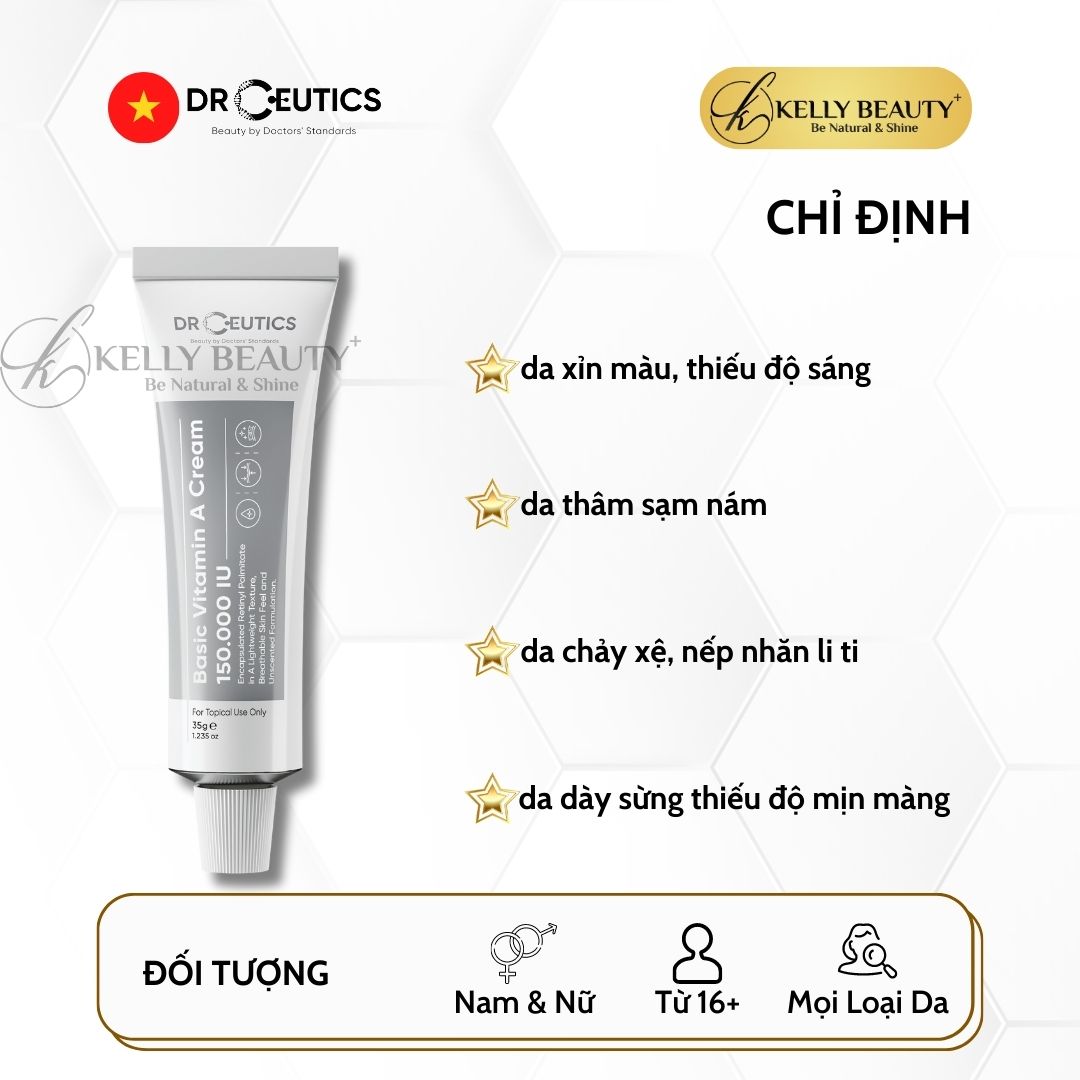 Kem Dưỡng Basic Vitamin A Cream 150.000 IU DrCeutics - Mờ Nếp Nhăn, Căng Mịn; Sáng Da, Mờ Thâm Nám | Kelly Beauty