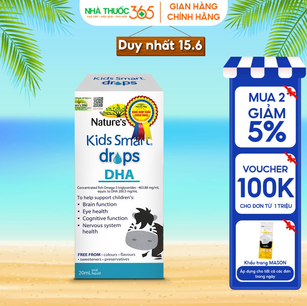 Combo 2 Lọ DHA Nature's Way Kids Smart Drops Dạng Giọt Giúp Tăng IQ, Phát Triển Não Bộ Cho Bé 20ml