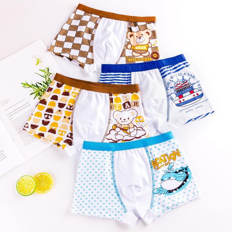 (QC18) Set 4 quần chíp bé trai từ 3-10 tuổi - Quần sịp đùi - Chất liệu vải cotton thoáng mát