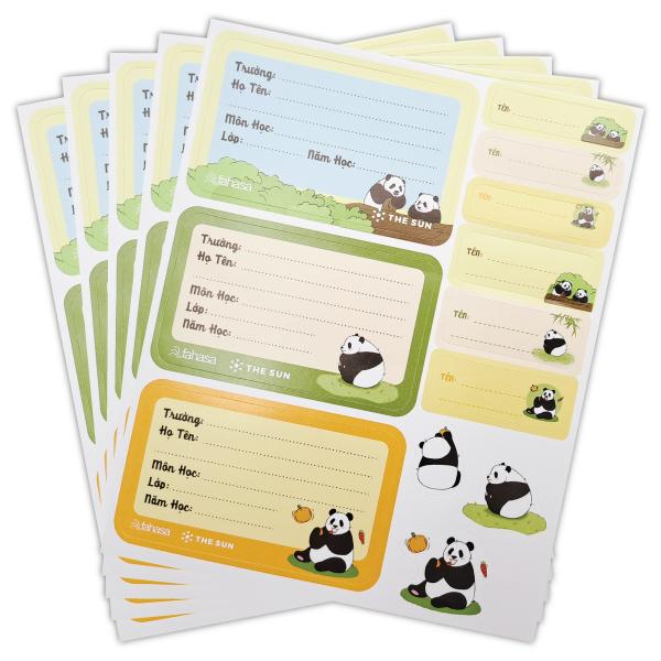 Nhãn Vở Fluffy Panda 3 Ô Kèm Sticker - The Sun (15 Nhãn)