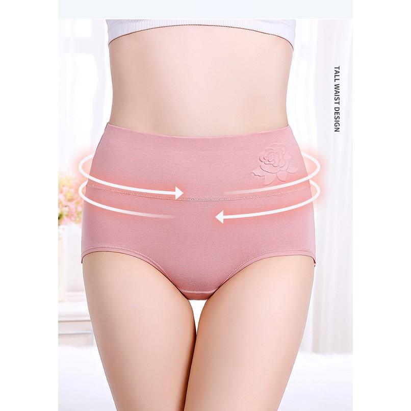 Quần Lót Nữ Cotton kháng Khuẩn Cạp Cao Hoa Nổi Xuất Hàn Hàng Loại Đẹp.