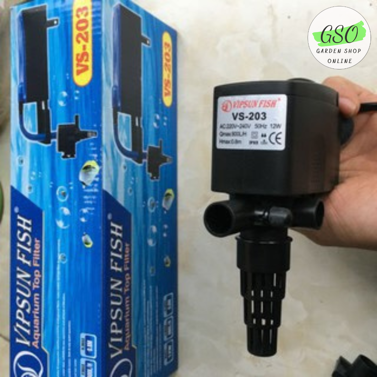 Máy bơm kèm hộp lọc VIPSUN VS-203 công suất 12w - máy lọc nước cho hồ cá - TẶNG kèm bông lọc