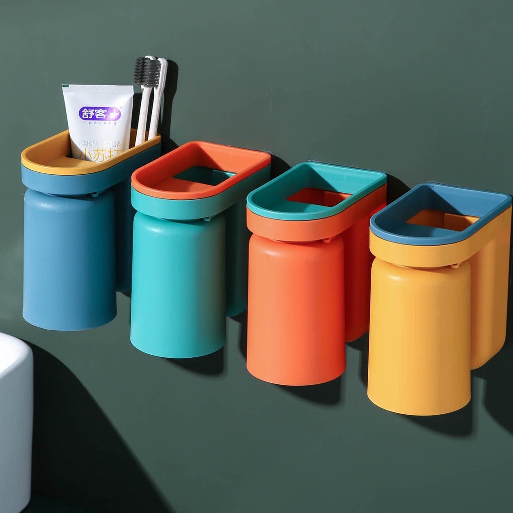Kệ Đựng Bàn Chải, Kem Đánh Răng Kèm Cốc Treo ÚP NGƯỢC tặng sticker xinh xắnh