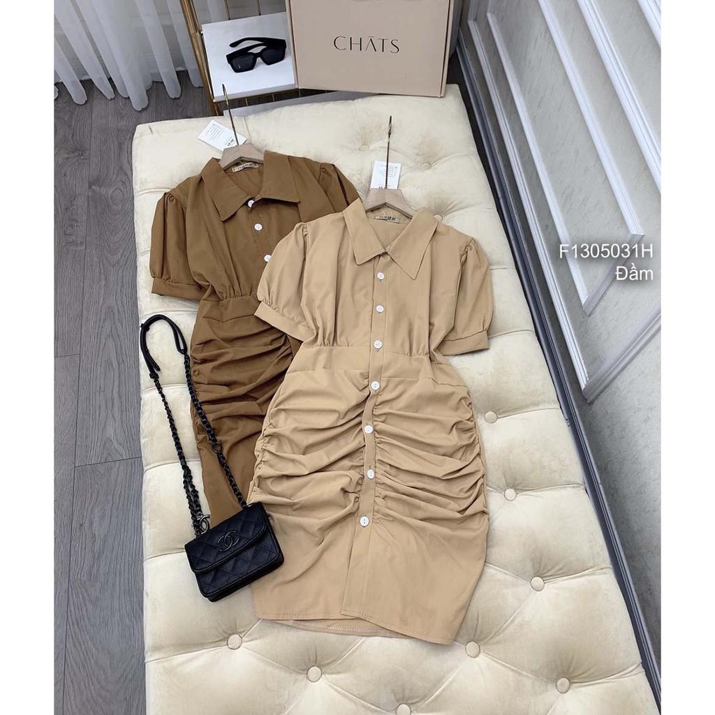 Đầm sơ mi nút nhún ôm body tay phồng!