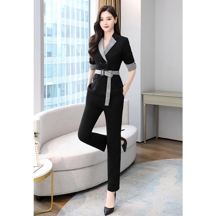 Set bộ Vest phối caro kèm thắt lưng