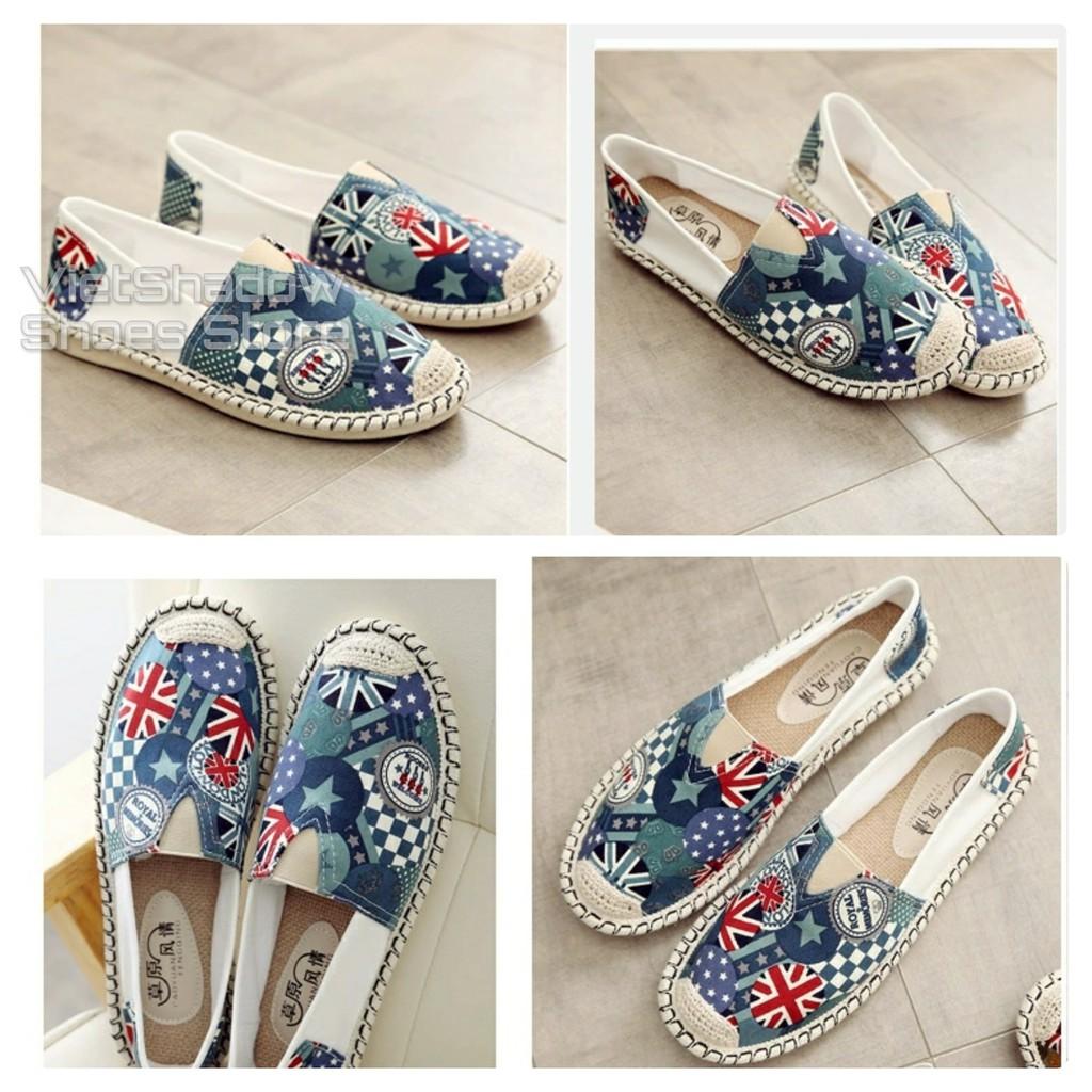 Slip on cói nữ - Giày lười vải nữ họa tiết cờ Anh Quốc - 2 màu và - Mã SP B30