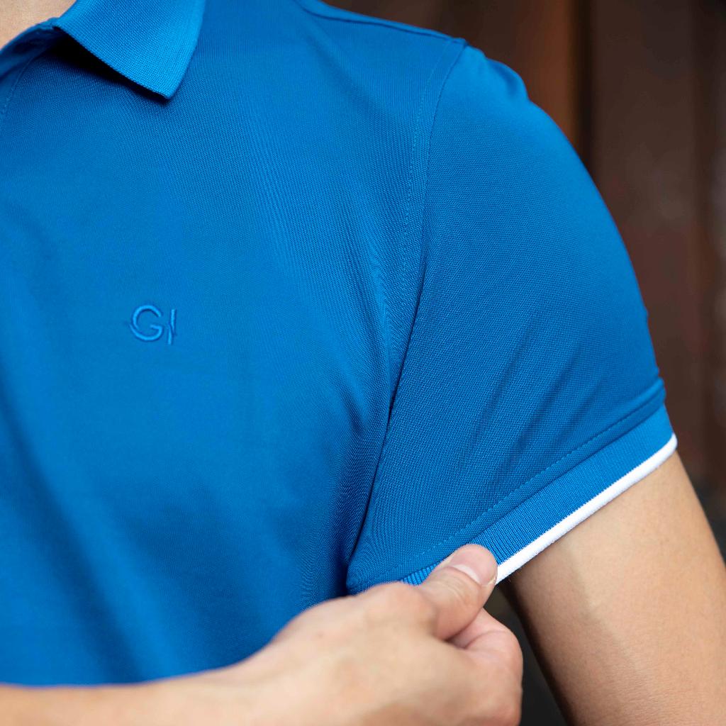 Áo nam polo màu xanh coba dáng đẹp cá sấu Poly trơn ngắn tay cao cấp có cổ GIFASHION MPR30419