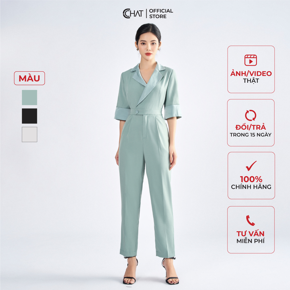 Jumpsuit Nữ Kiểu Áo Cổ 2 Ve Phối Tay Chất Tuytsi Mềm Mịn 62JNS8003BT