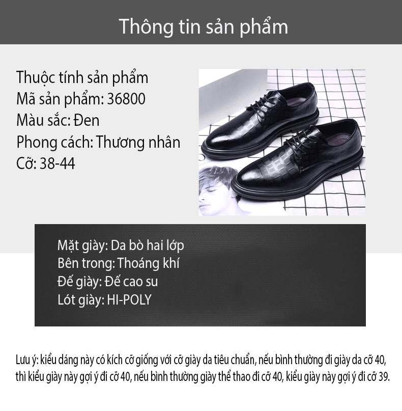 Giày da thật nam công sở, giày da thật đế mềm thoáng khí - Mã 36800