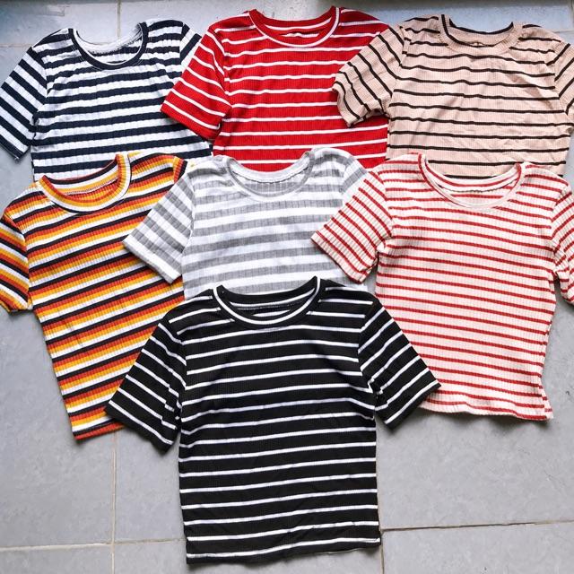 ÁO CROPTOP SỌC THUN GÂN XUẤT DƯ- ảnh thật tự chụp