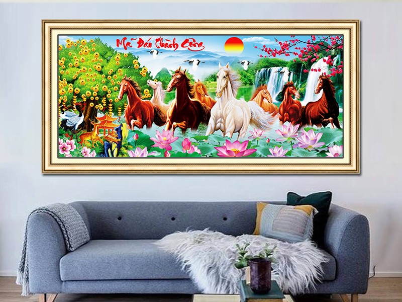 Tranh đính đá mã đáo thành công LV107 - 114 x 53 cm - chưa đính