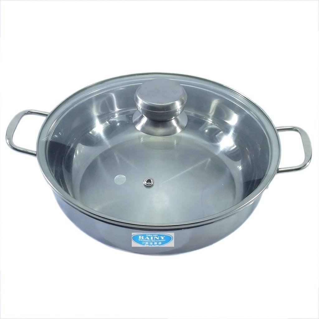 Chảo Lẩu Inox 3 Đáy Rainy Dùng Được Cho Bếp Từ Nắp Kiếng- Hàng Chính Hãng -