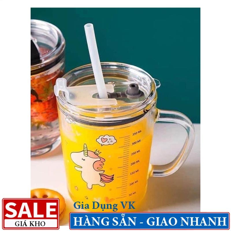 Ly Thủy Tinh Chia Vạch Có Quai In Hình Ngộ nghĩnh 450ml