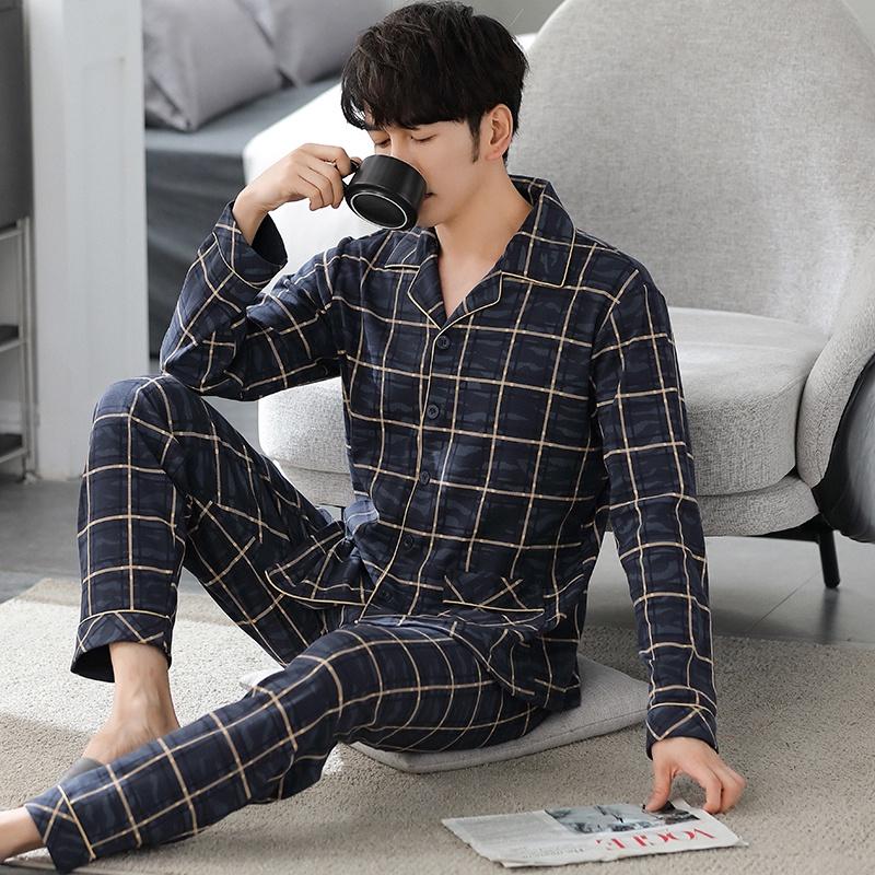 2506 - Bộ Pijama nam dài tay cao cấp, chất vải cotton 100% mềm mại, thoáng khí mùa hè, ấm áp mùa đông, Size L-3XL