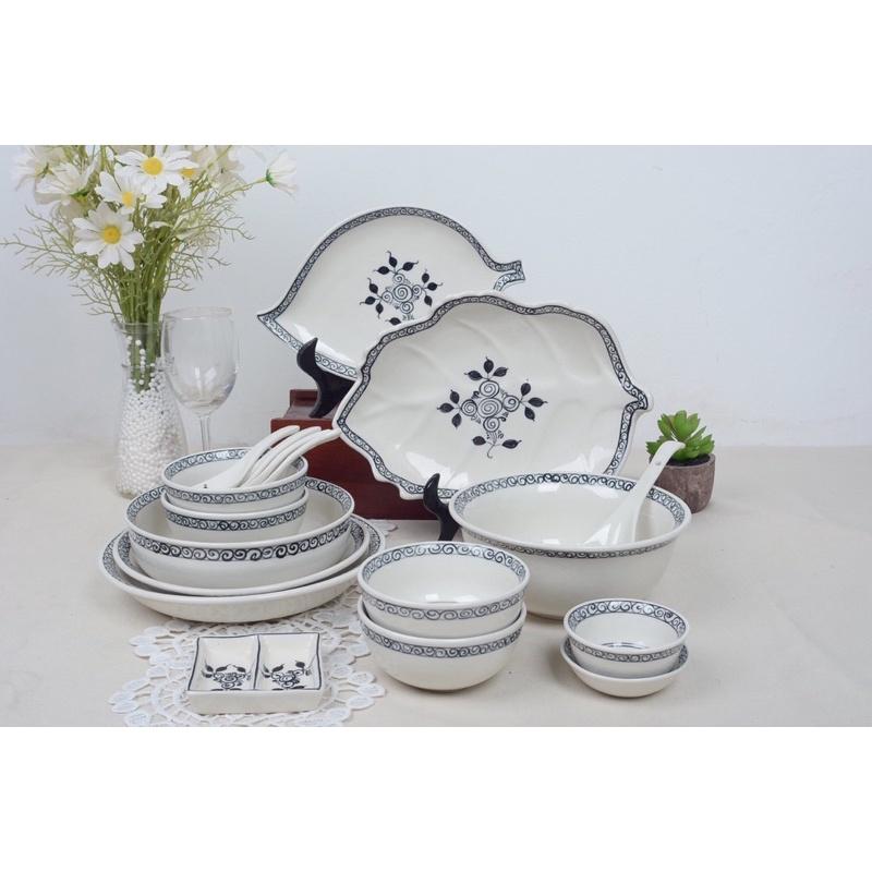 Bộ bát đĩa 24 món, hoạ tiết hoa dây cổ