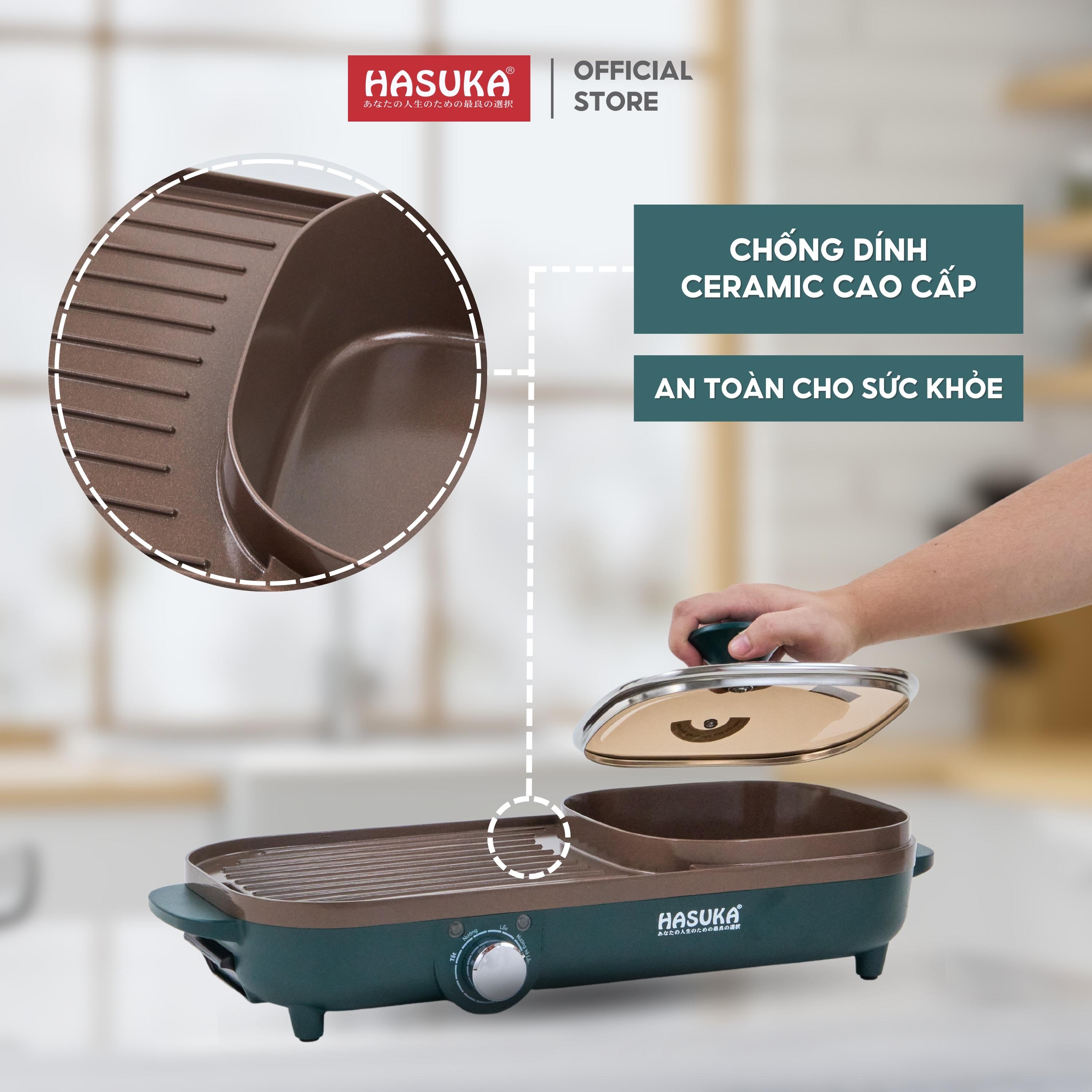 Bếp lẩu nướng đa năng HASUKA HSK-363LN công suất 1700W 2in1 nướng, lẩu đồng thời, lòng nồi chống dính Ceramic an toàn - HÀNG CHÍNH HÃNG