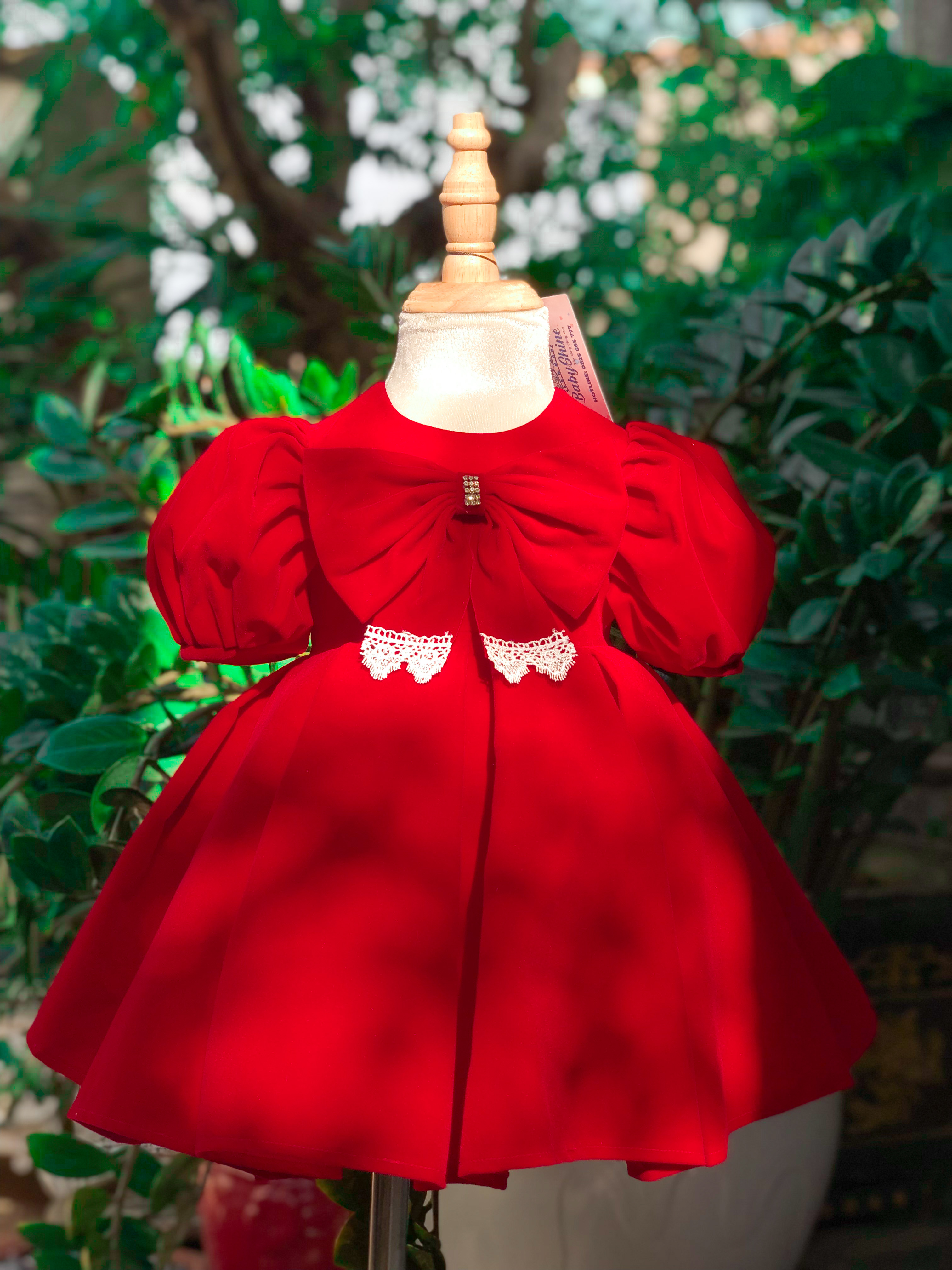 Váy nhung đỏ cho bé gái, váy Tết cho bé gái BabyShine chất nhung cao cấp, mềm mại, váy có 3 lớp mặc rất thoải mái và ấm áp, size 8kg-26kg