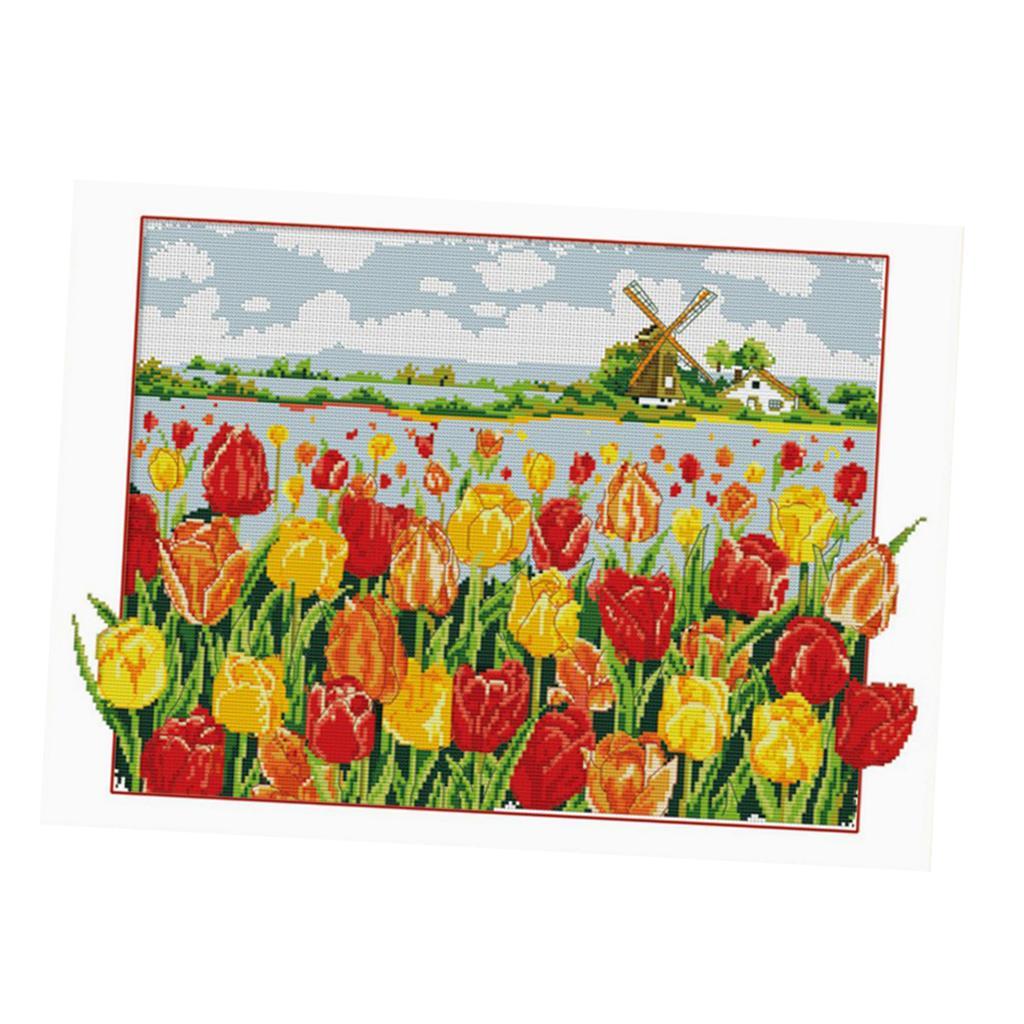 11CT Stamped Cross Stitch With Starter Tool For Beginners - Flower