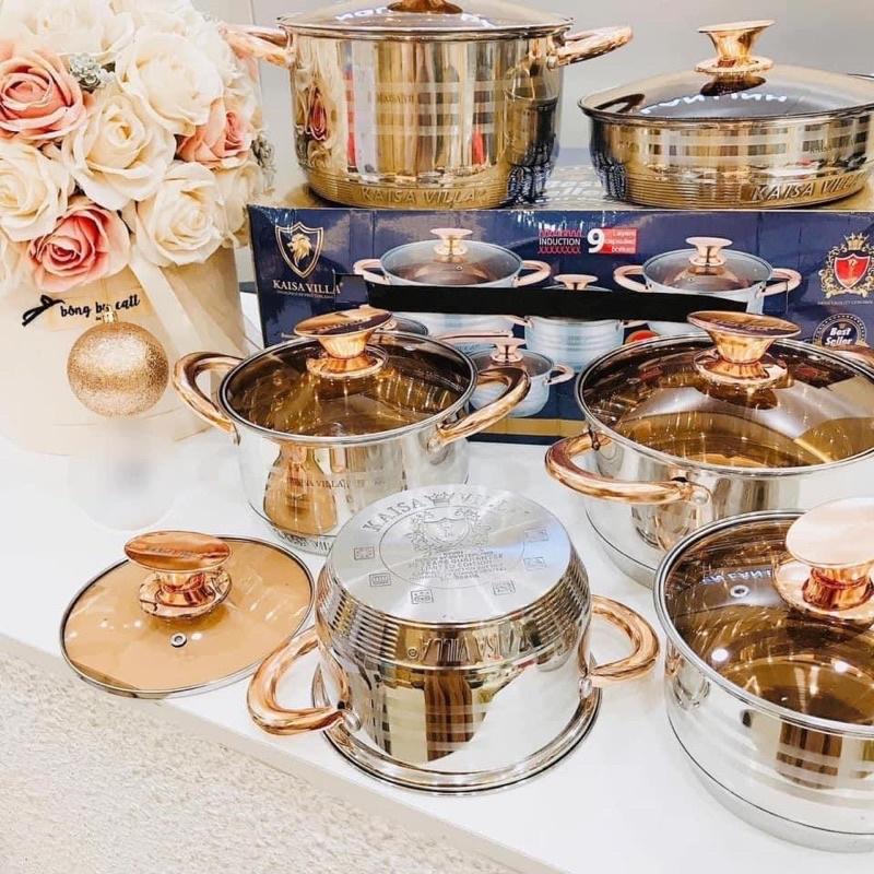 Bộ nồi Kaisavilla 6 món 12 chi tiết nhập khẩu từ Đức loại 9 đáy nấu được tất cả mọi loại bếp