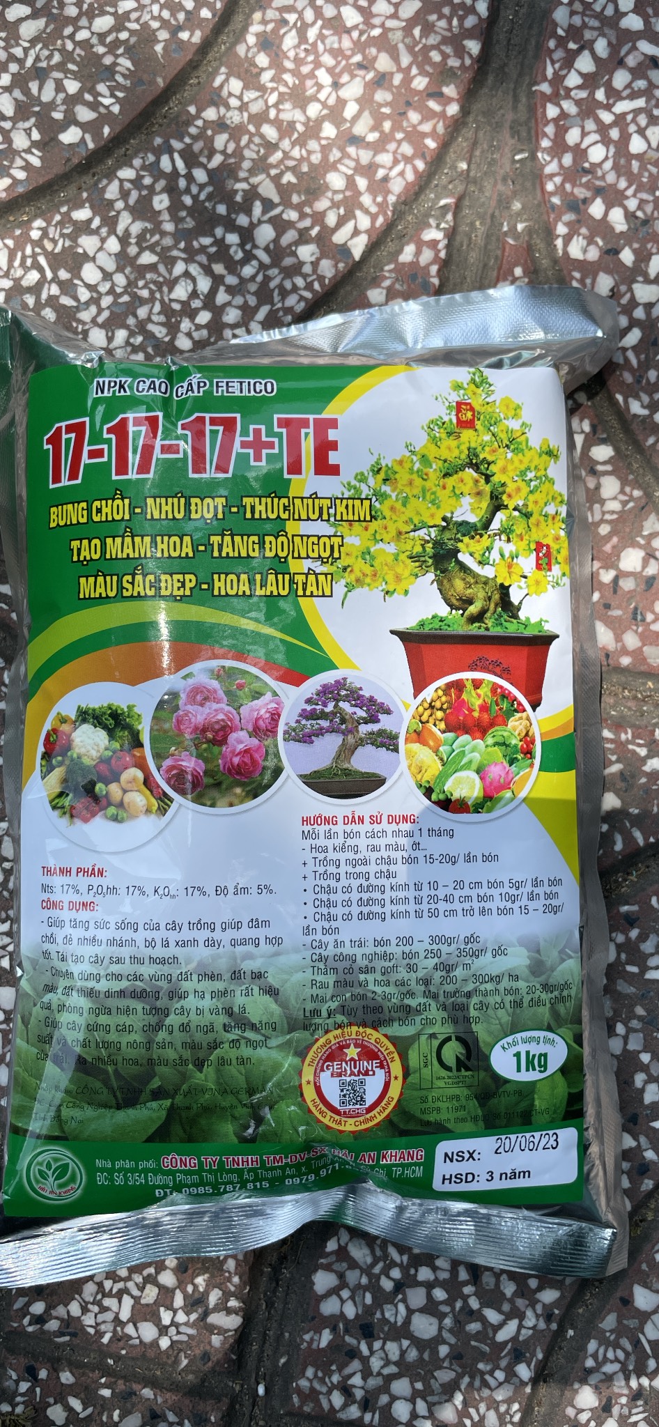Phân bón NPK cao cấp 17-17-17 + Te chuyên hoa mai cây kiểng rau màu  gói 1kg