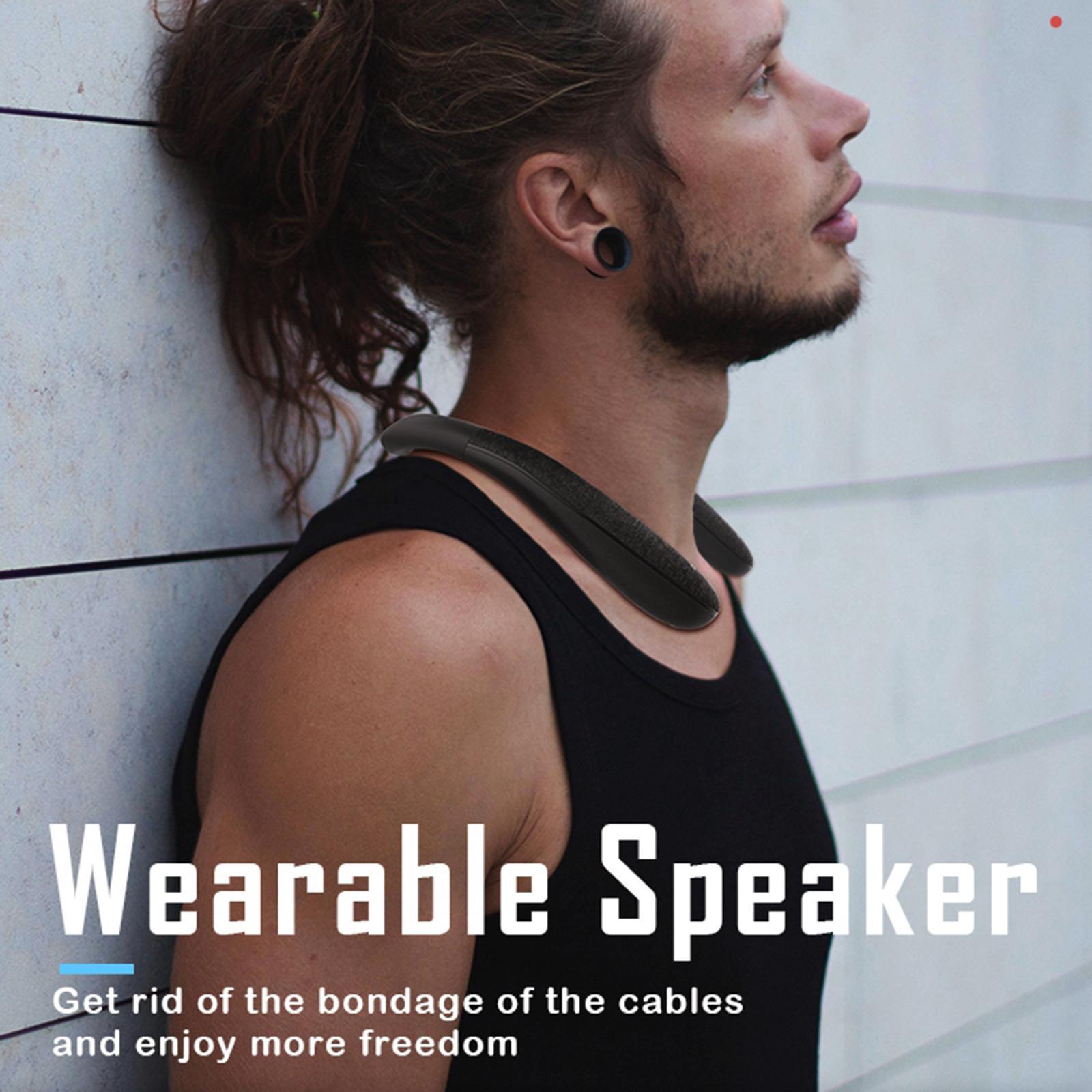 3D Stereo Sound Soft Touch Neckband Wearable Bluetooth Speakers Earphone - Black