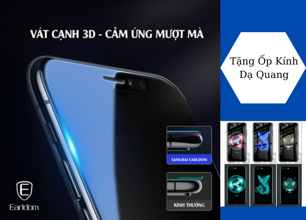 Kính cường lực Earldom chống ánh sáng xanh bảo vệ mắt cao cấp dành cho Iphone 7 Plus / 8 Plus - Hàng Chính Hãng