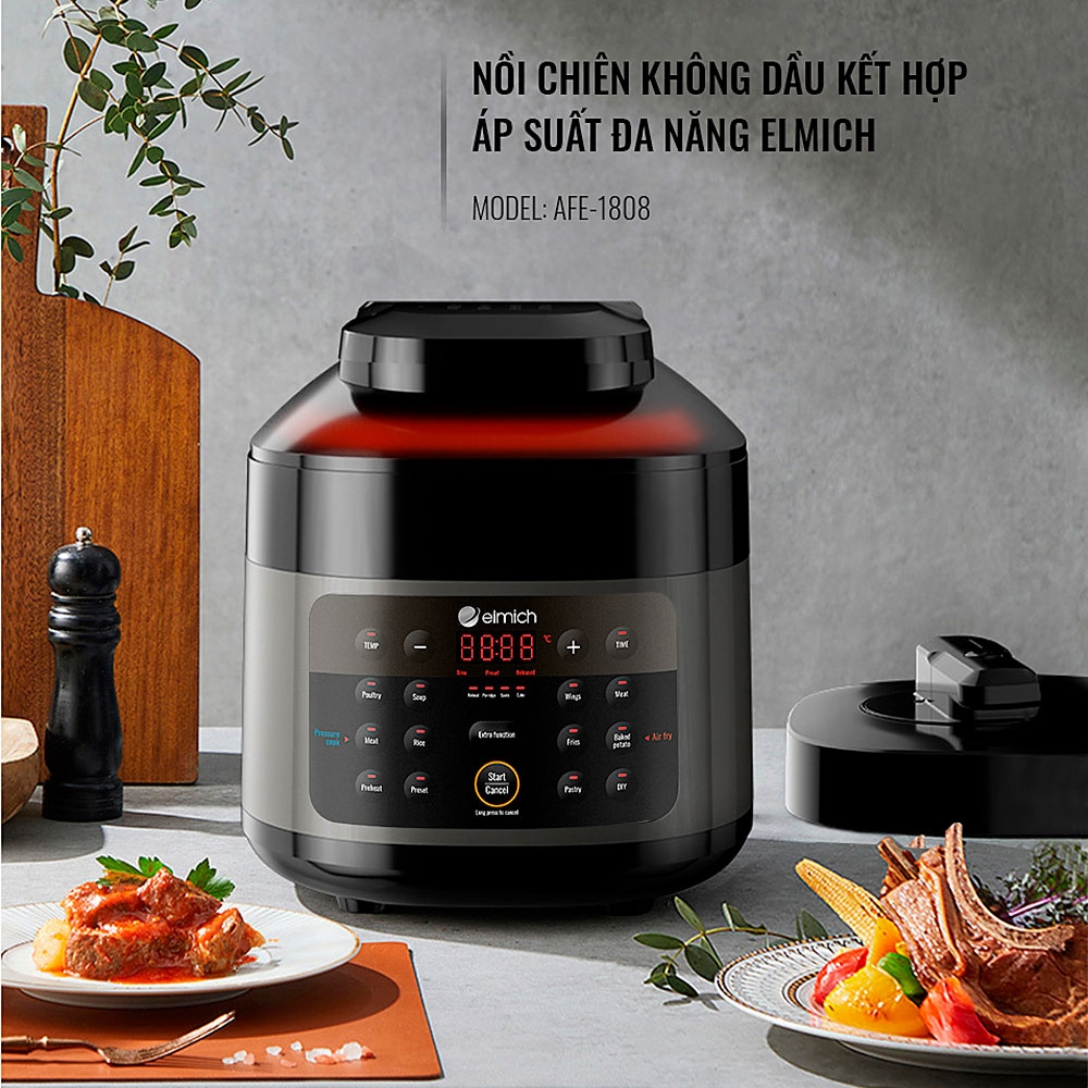 Nồi Chiên Không Dầu Kết Hợp Áp Suất Đa Năng Cao Cấp Elmich AFE-1808 Hàng Chính Hãng