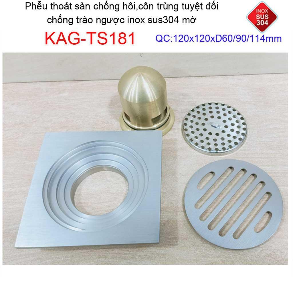 Phễu thoát sàn chống mùi hôi Inox 304 mờ, phễu thoát nước chống trào ngược, ga thoát sàn Roca KAG-TS181-TS68