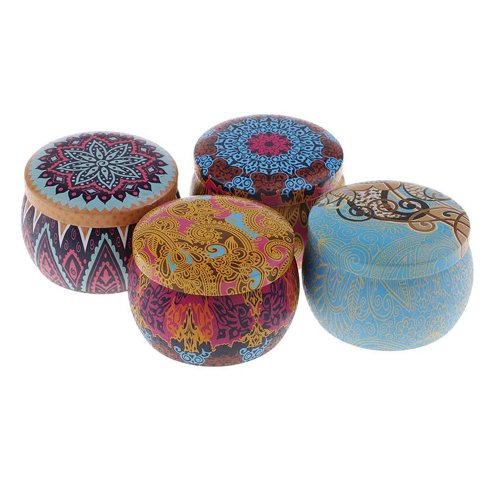 4 Pieces National Style Scented Candle Natural Soy Wax Portable Tin Candle