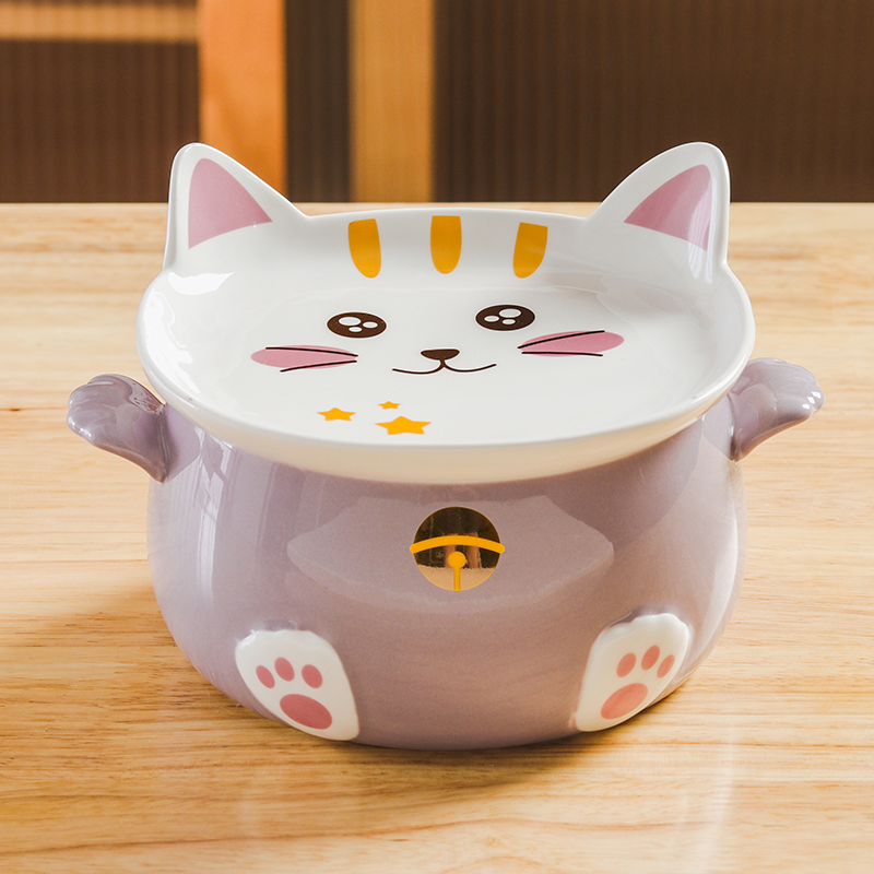 Tô Ăn Mỳ Dung Tích Lớn Có Nắp Đậy Hình Tai Mèo Dễ Thương Anime - Bát Tô Sứ 1080ml Cute