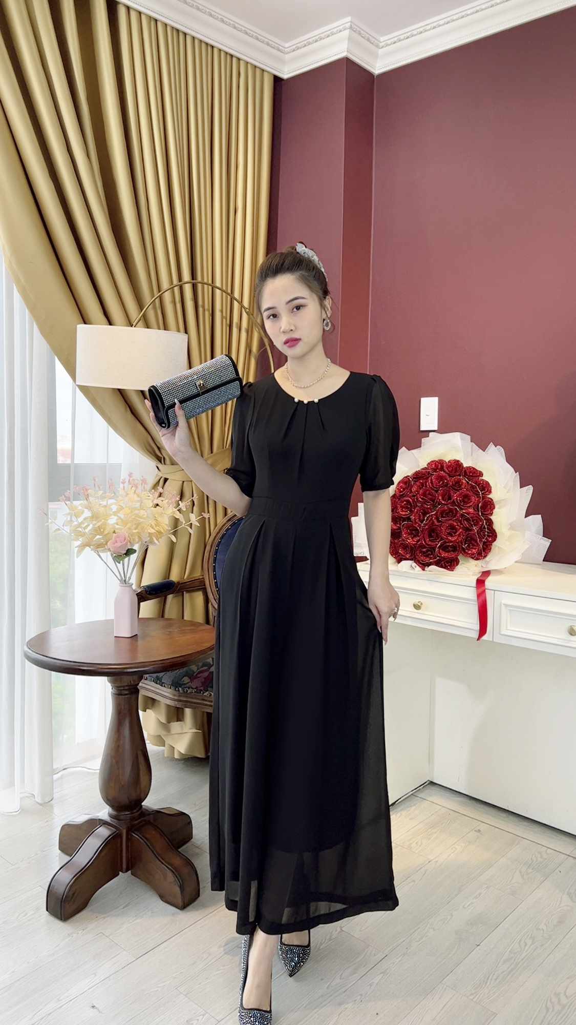 Linh Trà - Đầm Trung Niên Dáng Dài [TM752] Cao Cấp Vải Voan Chiffon Cực Đỉnh Sang Chảnh Quý Phái Dành Riêng Cho Mẹ Cho Bà